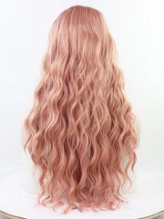 Long Pink Wavy Synthetic Lace Front Wig-Everyday Wigs