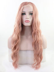 Long Pink Wavy Synthetic Lace Front Wig-Everyday Wigs