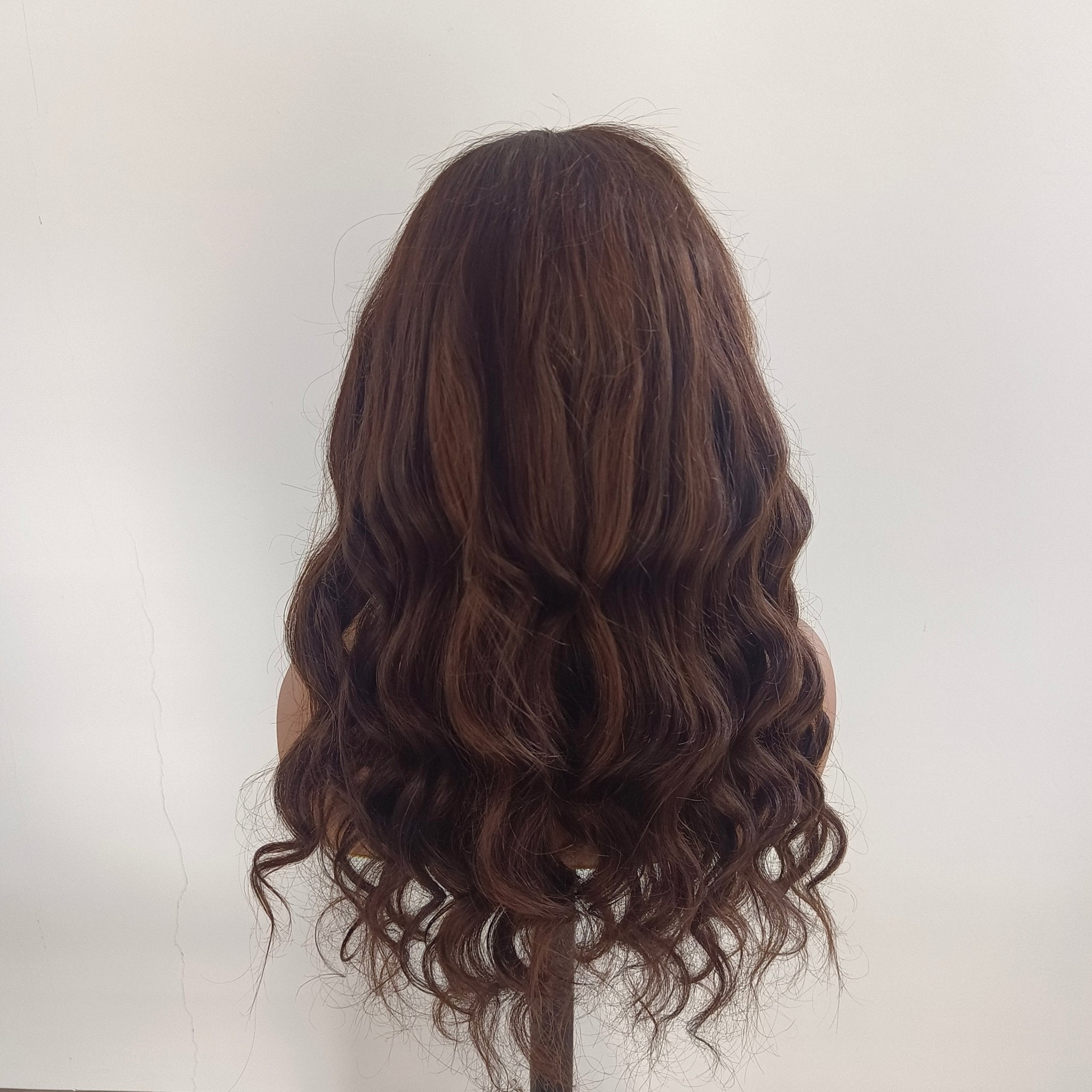 Long Wavy Brown mixed Human Lace Front Wigs With Bangs Remy