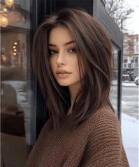 Natural Brown Blowout Style Layered Cut Glueless Lace Front Human Hair - Everyday Wigs