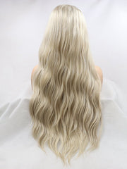 Natural Light Blonde Wavy Synthetic Front Lace Wigs-Everyday Wigs