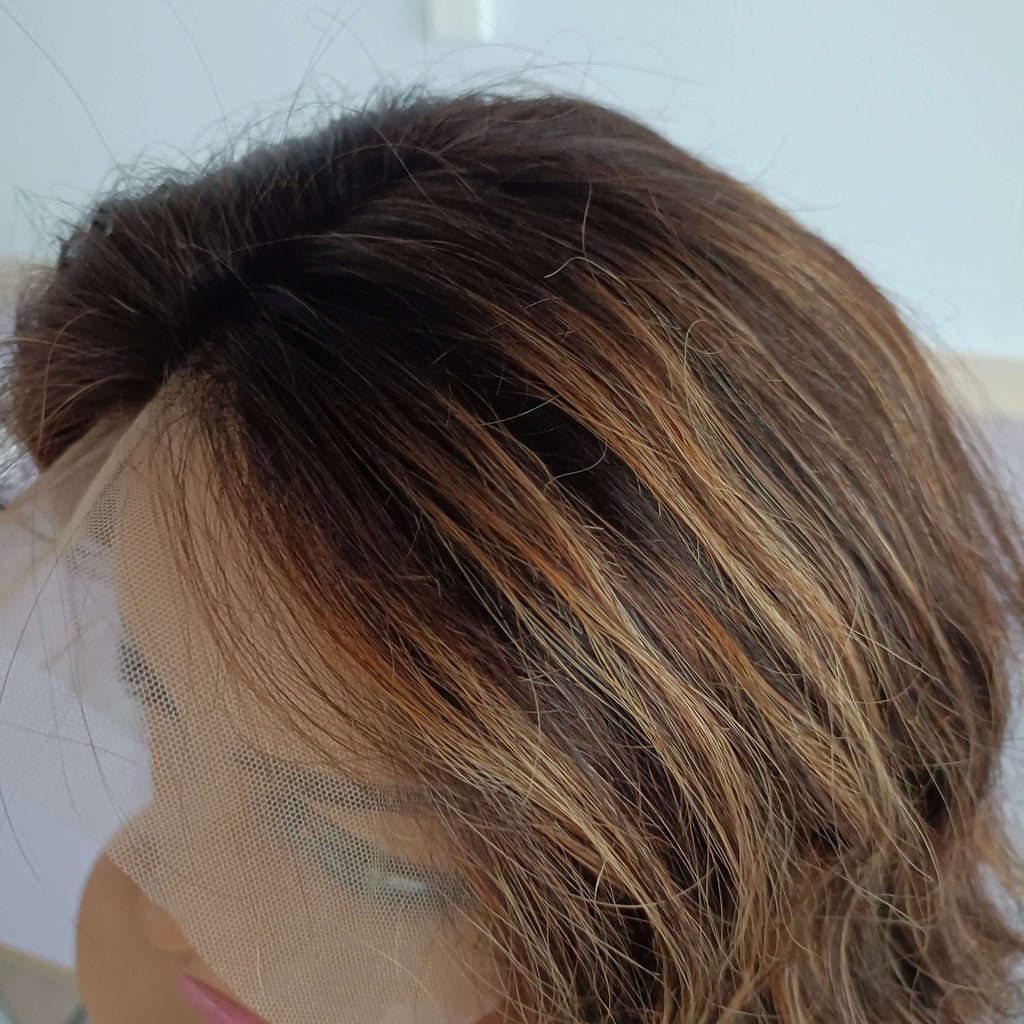 Ombre Brown Short Bob Mixed Highlight Wavy Real Glueless  display picture 1