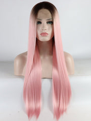 Ombre Brown to Pink Synthetic Lace Front Wigs-Everyday Wigs