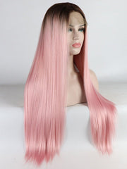 Ombre Brown to Pink Synthetic Lace Front Wigs-Everyday Wigs