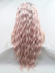 Ombre Pink Long Syntehtic Lace Front Wigs-Everyday Wigs