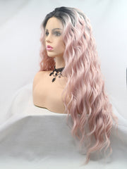 Ombre Pink Long Syntehtic Lace Front Wigs-Everyday Wigs