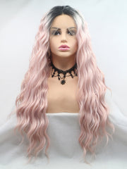 Ombre Pink Long Syntehtic Lace Front Wigs-Everyday Wigs