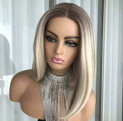 Platinum Blonde Wig Natural Lace 100% Human Hair Short Straight Bob Layers - Everyday Wigs