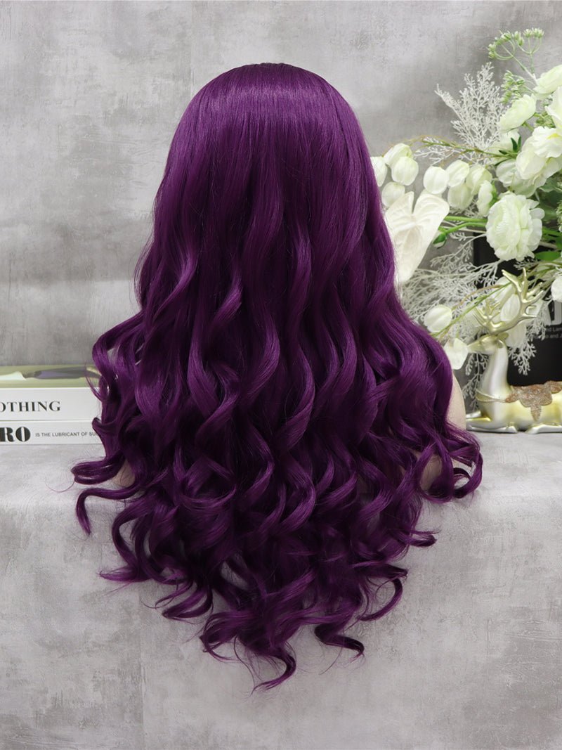 Purple Long Wavy Synthetic Lace Front Wig – Everyday Wigs display picture 1