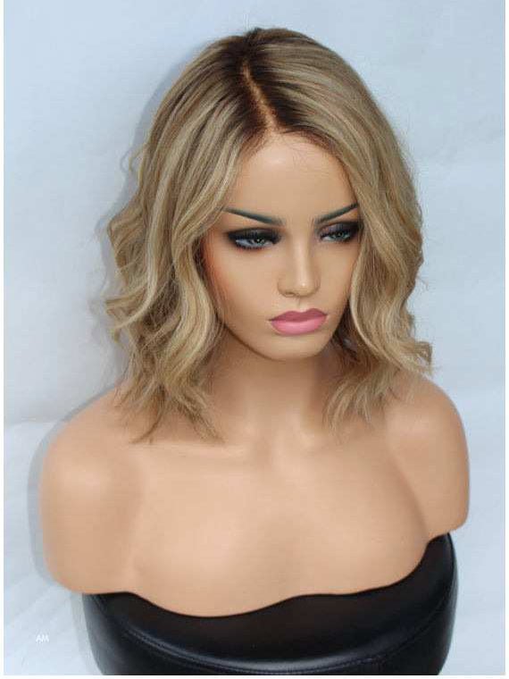 Short Blonde Human Hair Wigs Ombre Blonde Wavy Human Wigs 150% density Preplucked 360 wigs - Everyday Wigs