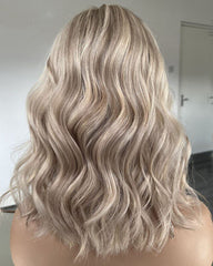 Short Bob Highlights Platinum Blonde Lace Front Wigs Real Human Hair Golden Color Wigs - Everyday Wigs