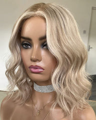 Short Bob Highlights Platinum Blonde Lace Front Wigs Real Human Hair Golden Color Wigs - Everyday Wigs