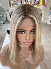 Straight Blonde Balayage with Natural Dark Roots Human Hair Lace Front Wig - Everyday Wigs